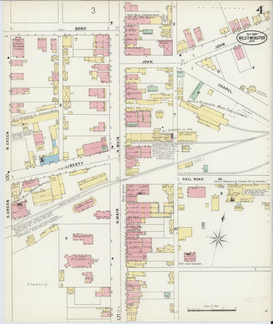 Sanborn Fire Insurance Map from Westminster, Carroll County, Maryland (1897), Sheet #0004 - Historic Sanborn Fire Insurance Map Print, vintage old map wall art