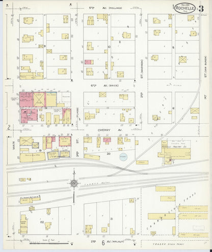 Sanborn Fire Insurance Map from Rochelle, Ogle County, Illinois (1912), Sheet #0003 - Historic Sanborn Fire Insurance Map Print, vintage old map wall art, antique decor, genealogy gift, Illinois Illinois map