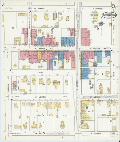 Sanborn Fire Insurance Map from Tarpon Springs, Pinellas County, Florida (1919), Sheet #0003 - Historic Sanborn Fire Insurance Map Print, vintage old map wall art, antique decor, genealogy gift, Florida Florida map