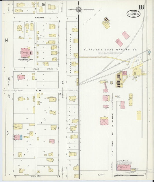 Sanborn Fire Insurance Map from Lincoln, Logan County, Illinois (1914), Sheet #0018 - Historic Sanborn Fire Insurance Map Print, vintage old map wall art, antique decor, genealogy gift, Illinois Illinois map