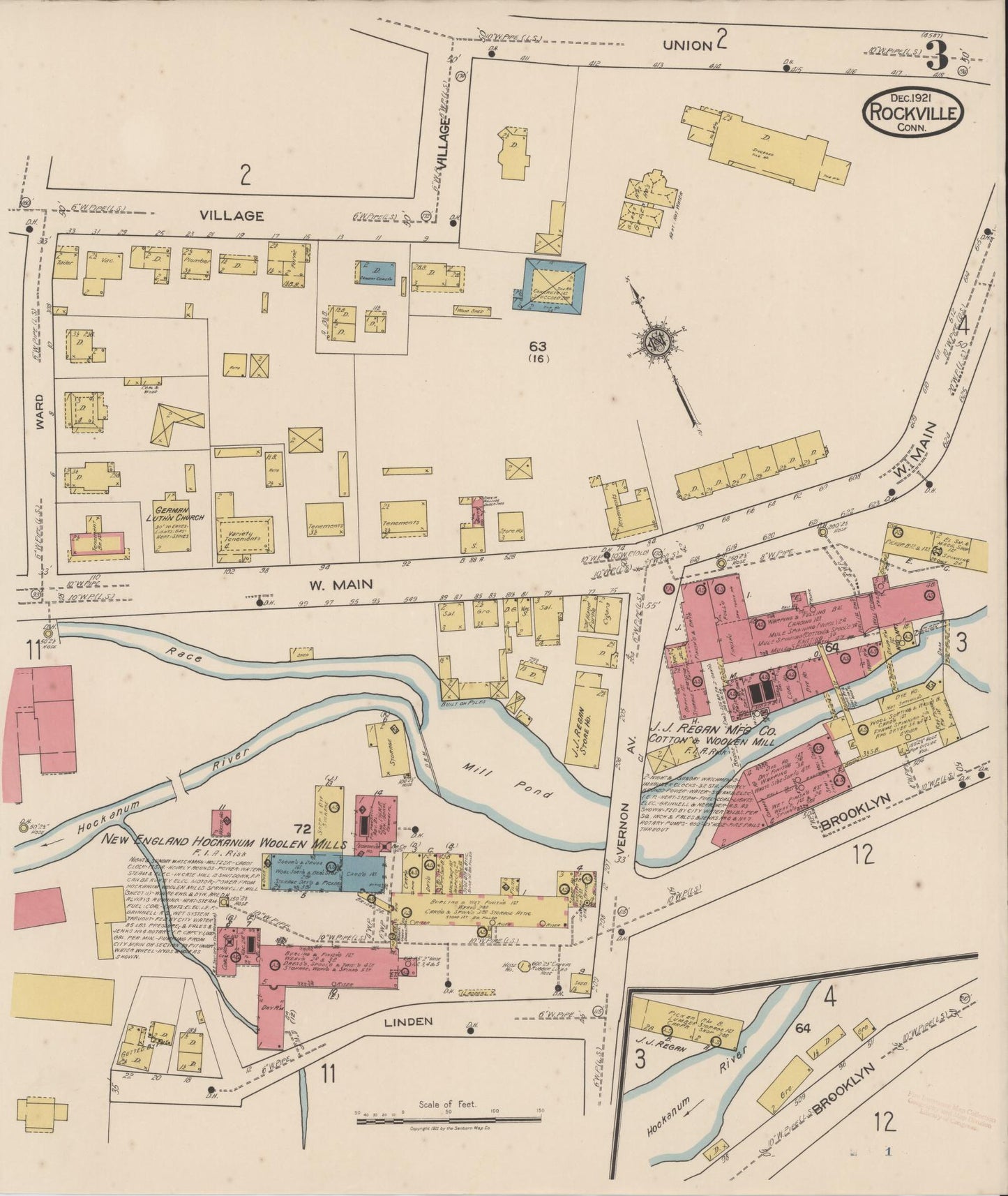 Sanborn Fire Insurance Map from Rockville, Tolland County, Connecticut (1921), Sheet #0003 - Complete Map Set gallery image, historic Sanborn map, vintage wall art, Connecticut Connecticut