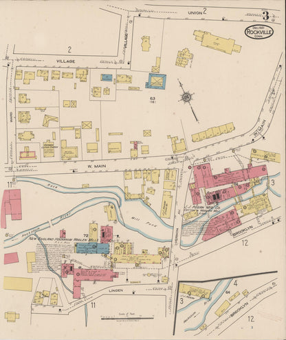 Sanborn Fire Insurance Map from Rockville, Tolland County, Connecticut (1921), Sheet #0003 - Complete Map Set gallery image, historic Sanborn map, vintage wall art, Connecticut Connecticut
