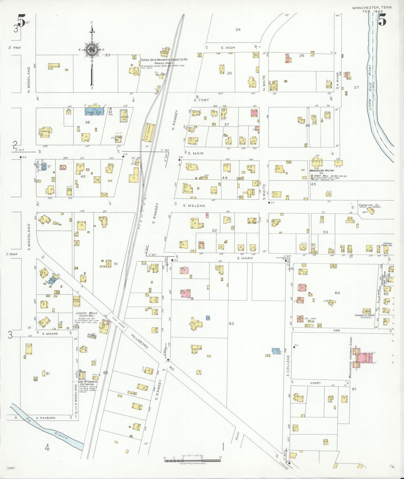 Sanborn Fire Insurance Map from Manchester, Coffee County, Tennessee. (1940), Sheet 5 – Historic Sanborn Fire Insurance Map Print