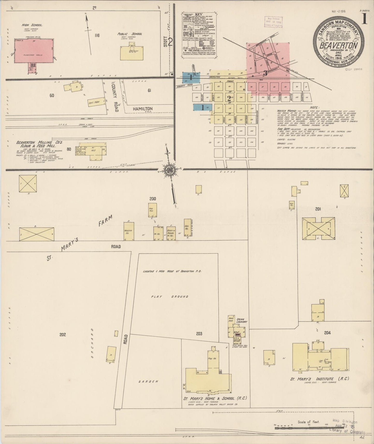 Sanborn Fire Insurance Map from Beaverton, Washington County, Oregon (1916), Sheet #0001 - Complete Map Set gallery image, historic Sanborn map, vintage wall art, Oregon Oregon