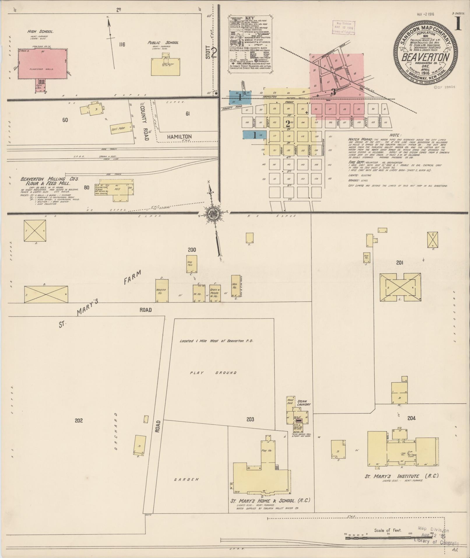 Sanborn Fire Insurance Map from Beaverton, Washington County, Oregon (1916), Sheet #0001 - Complete Map Set gallery image, historic Sanborn map, vintage wall art, Oregon Oregon