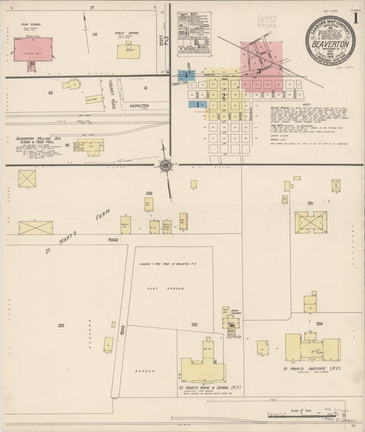 Sanborn Fire Insurance Map from Beaverton, Washington County, Oregon (1916), Sheet #0001 - Complete Map Set gallery image, historic Sanborn map, vintage wall art, Oregon Oregon