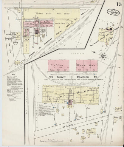Sanborn Fire Insurance Map from Houston, Harris County, Texas (1885), Sheet #0015 - Complete Map Set gallery image, historic Sanborn map, vintage wall art, Texas Texas