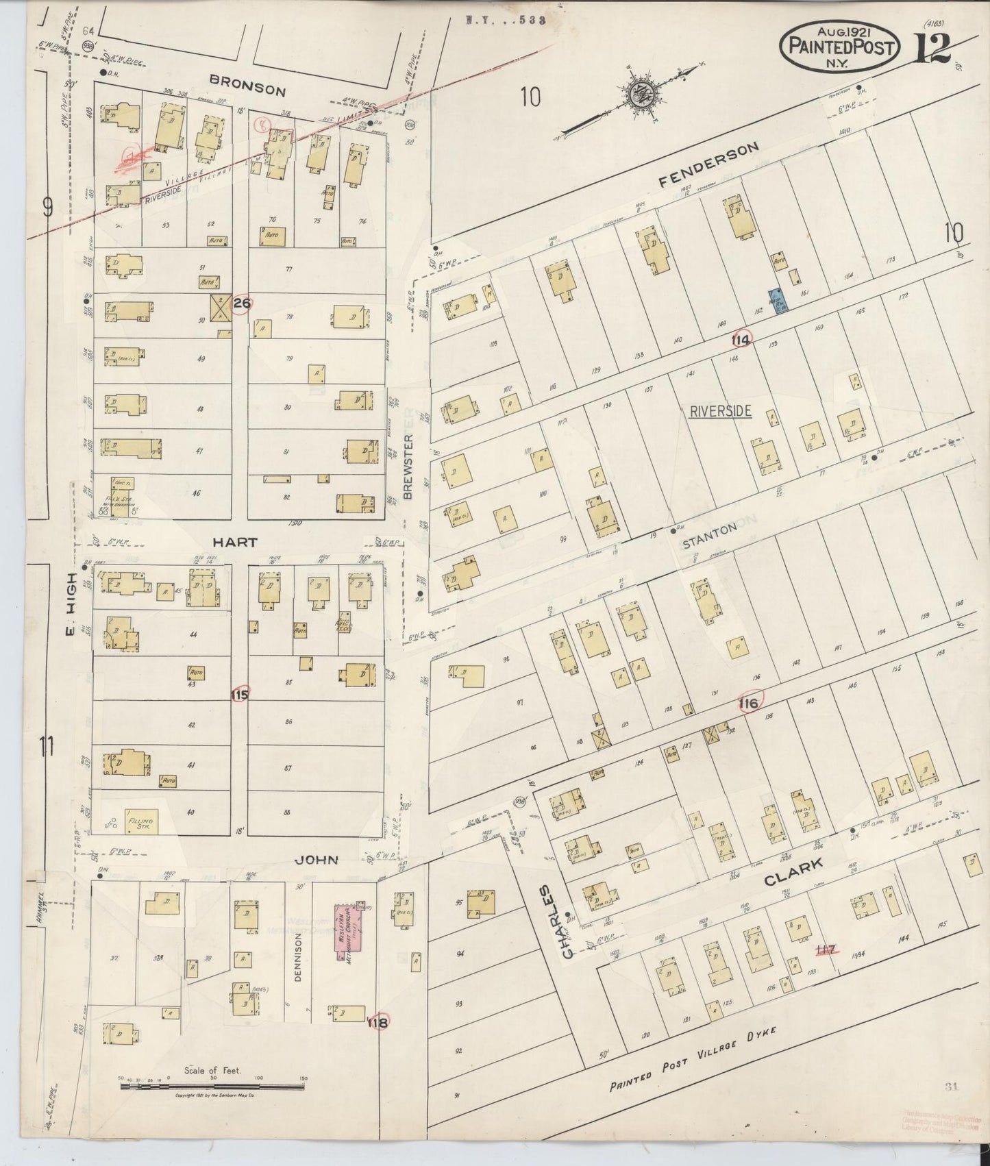 Sanborn Fire Insurance Map from Painted Post, Steuben County, New York (1943), Sheet #0012 - Complete Map Set gallery image, historic Sanborn map, vintage wall art, New York New York