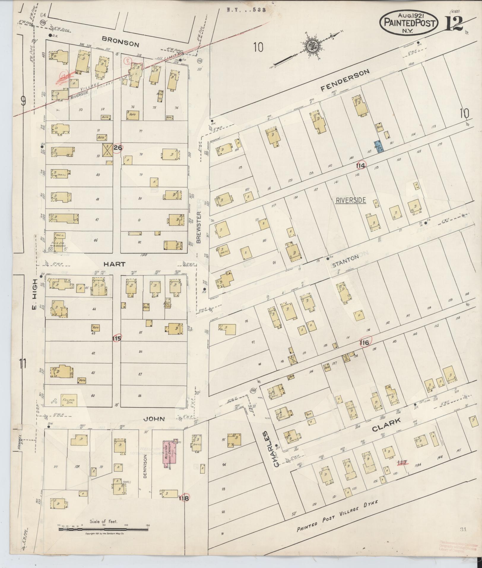 Sanborn Fire Insurance Map from Painted Post, Steuben County, New York (1943), Sheet #0012 - Complete Map Set gallery image, historic Sanborn map, vintage wall art, New York New York