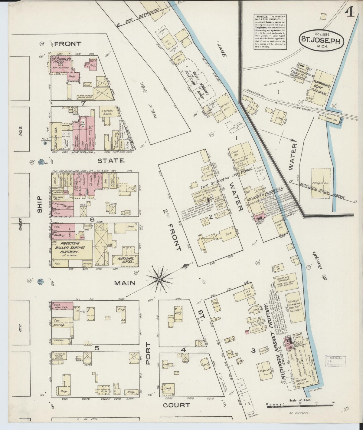 Sanborn Fire Insurance Map from Saint Joseph, Berrien County, Michigan (1884), Sheet #0004 - Historic Sanborn Fire Insurance Map Print, vintage old map wall art, antique decor, genealogy gift, Michigan Michigan map