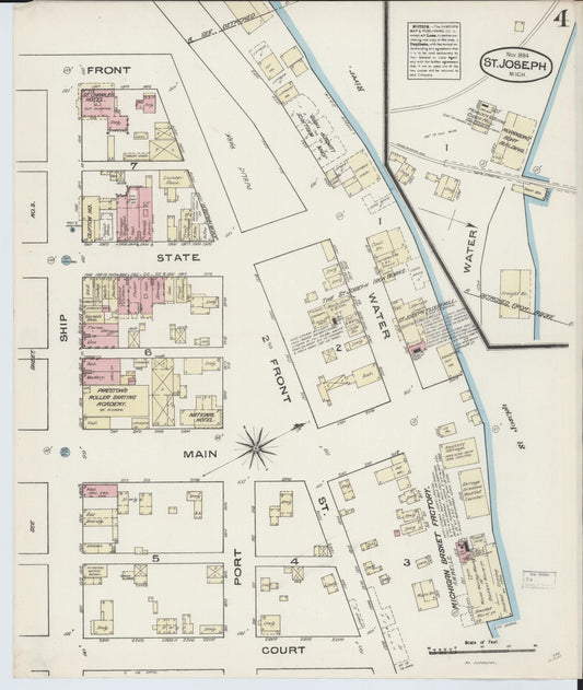 Sanborn Fire Insurance Map from Saint Joseph, Berrien County, Michigan (1884), Sheet #0004 - Historic Sanborn Fire Insurance Map Print, vintage old map wall art, antique decor, genealogy gift, Michigan Michigan map