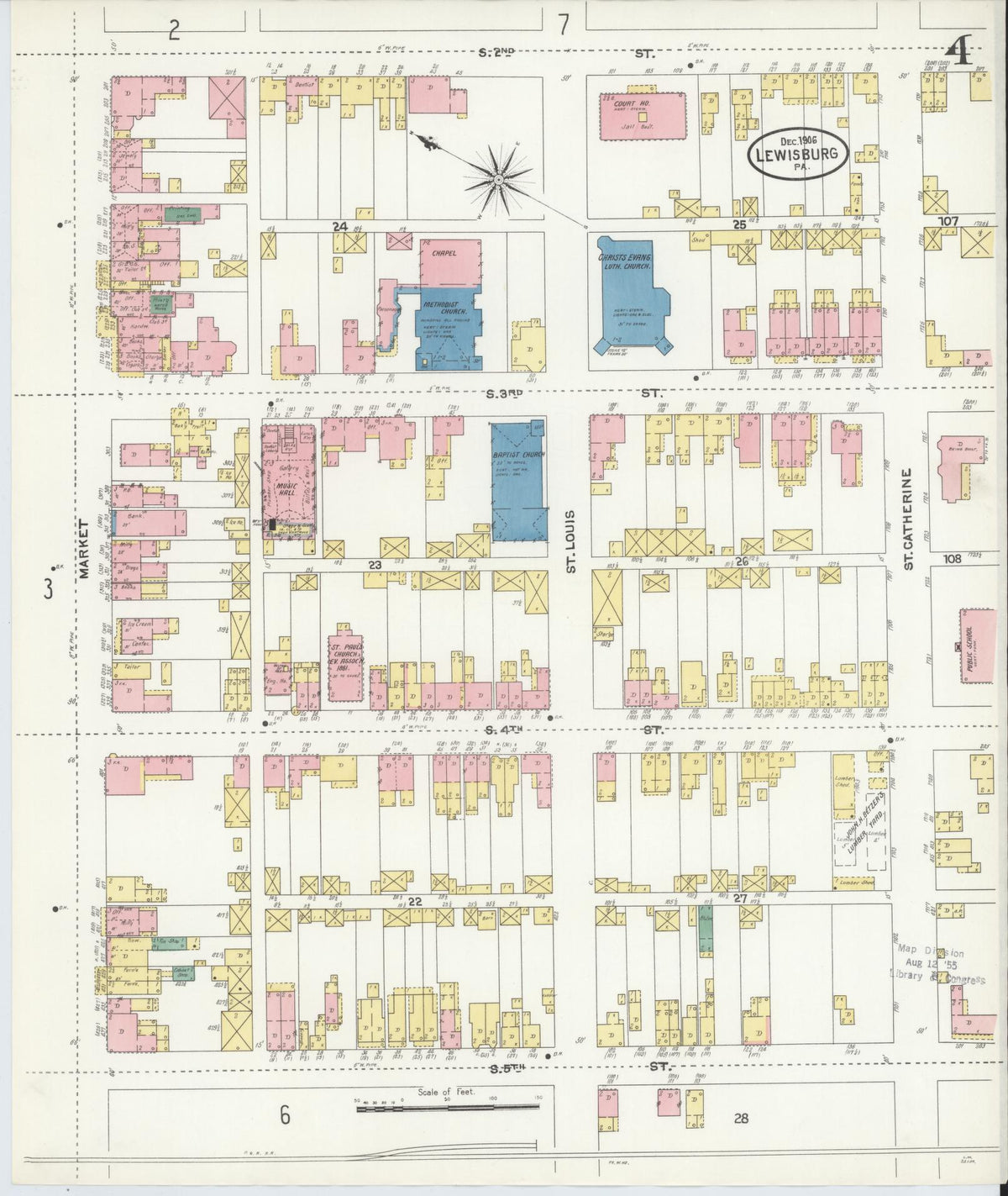 Sanborn Fire Insurance Map from Lewisburg, Union County, Pennsylvania (1906), Sheet #0004 - Complete Map Set gallery image, historic Sanborn map, vintage wall art, Pennsylvania Pennsylvania