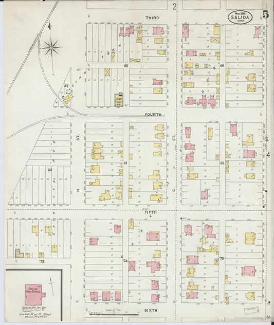 Sanborn Fire Insurance Map from Salida, Chaffee County, Colorado (1898), Sheet #0005 - Historic Sanborn Fire Insurance Map Print, vintage old map wall art, antique decor, genealogy gift, Colorado Colorado map
