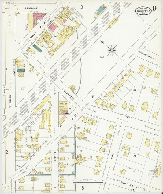 Sanborn Fire Insurance Map from Westfield, Union County, New Jersey (1909), Sheet #0009 - Historic Sanborn Fire Insurance Map Print, vintage old map wall art, antique decor, genealogy gift, New Jersey New Jersey map