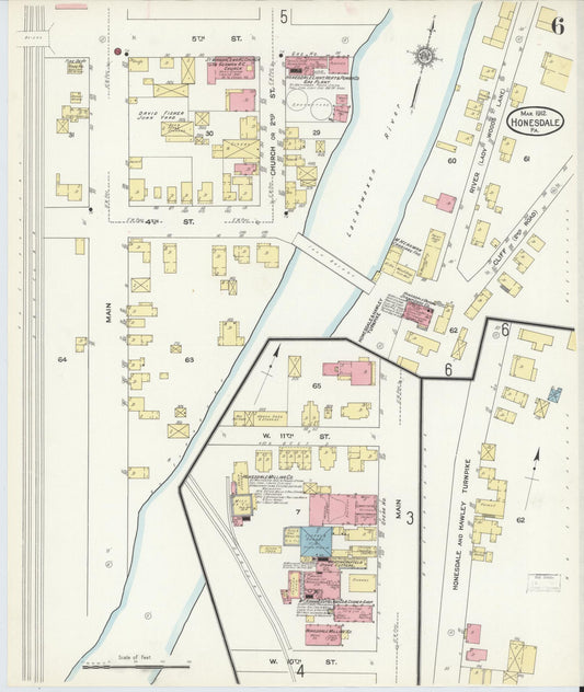Sanborn Fire Insurance Map from Honesdale, Wayne County, Pennsylvania (1912), Sheet #0006 - Historic Sanborn Fire Insurance Map Print, vintage old map wall art, antique decor, genealogy gift, Pennsylvania Pennsylvania map
