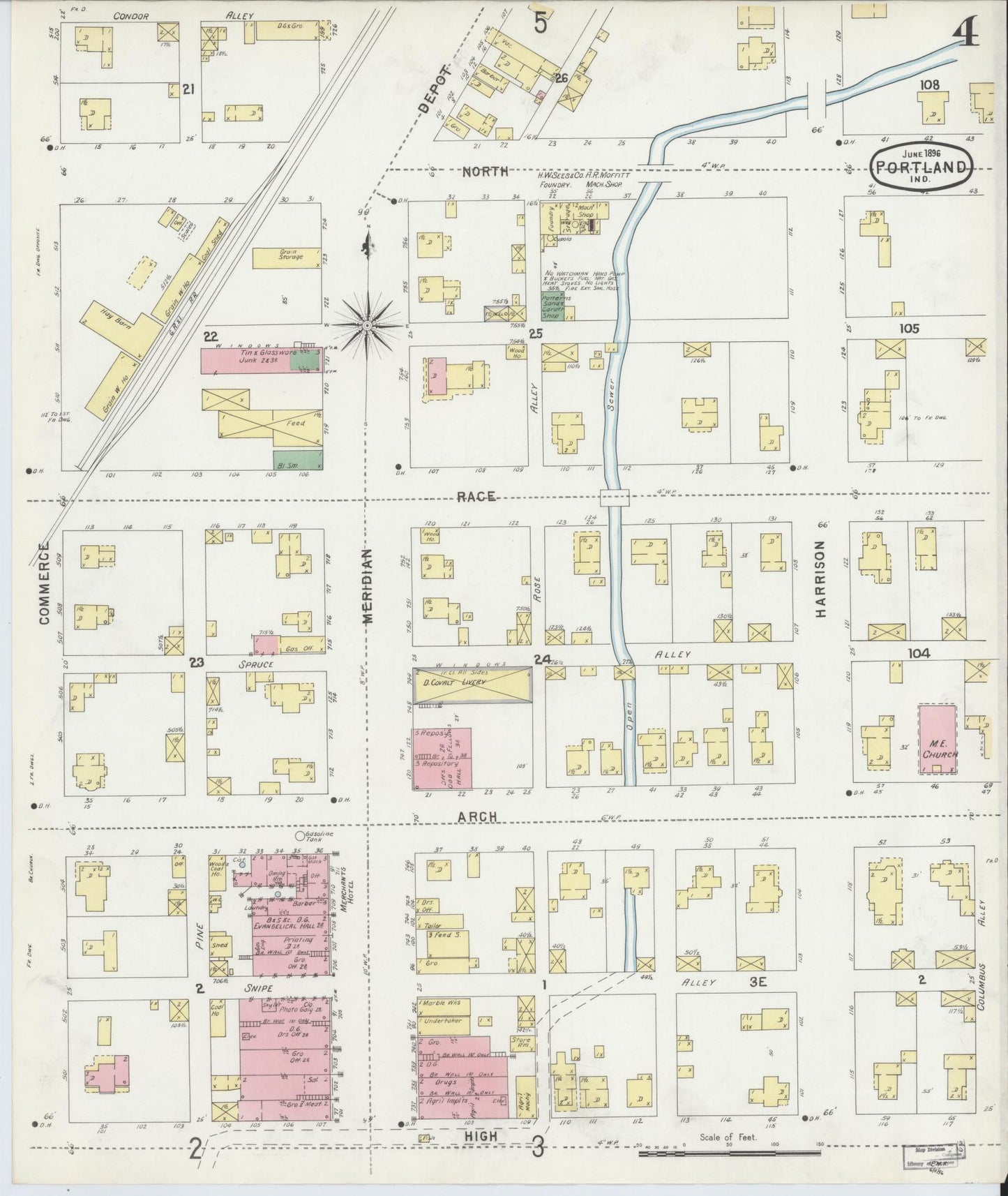 Sanborn Fire Insurance Map from Portland, Jay County, Indiana (1896), Sheet #0004 - Complete Map Set gallery image, historic Sanborn map, vintage wall art, Indiana Indiana