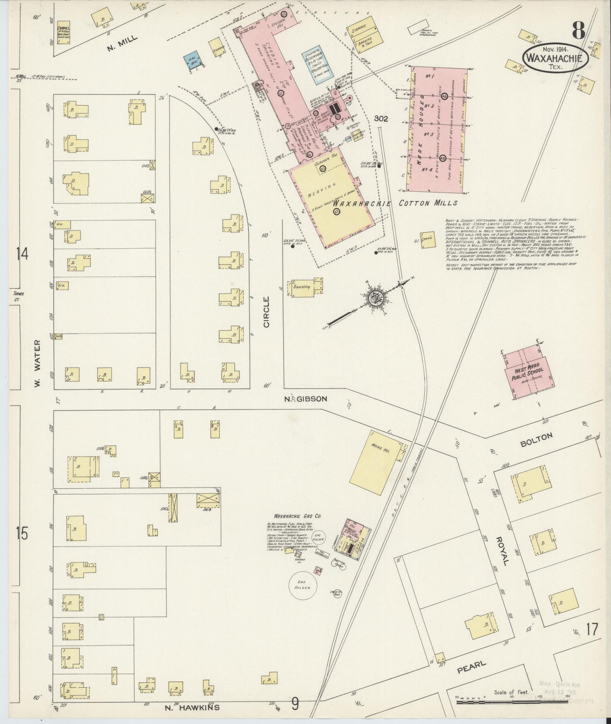 Sanborn Fire Insurance Map from Waxahachie, Ellis County, Texas (1914), Sheet #0008 - Complete Map Set gallery image, historic Sanborn map, vintage wall art, Texas Texas