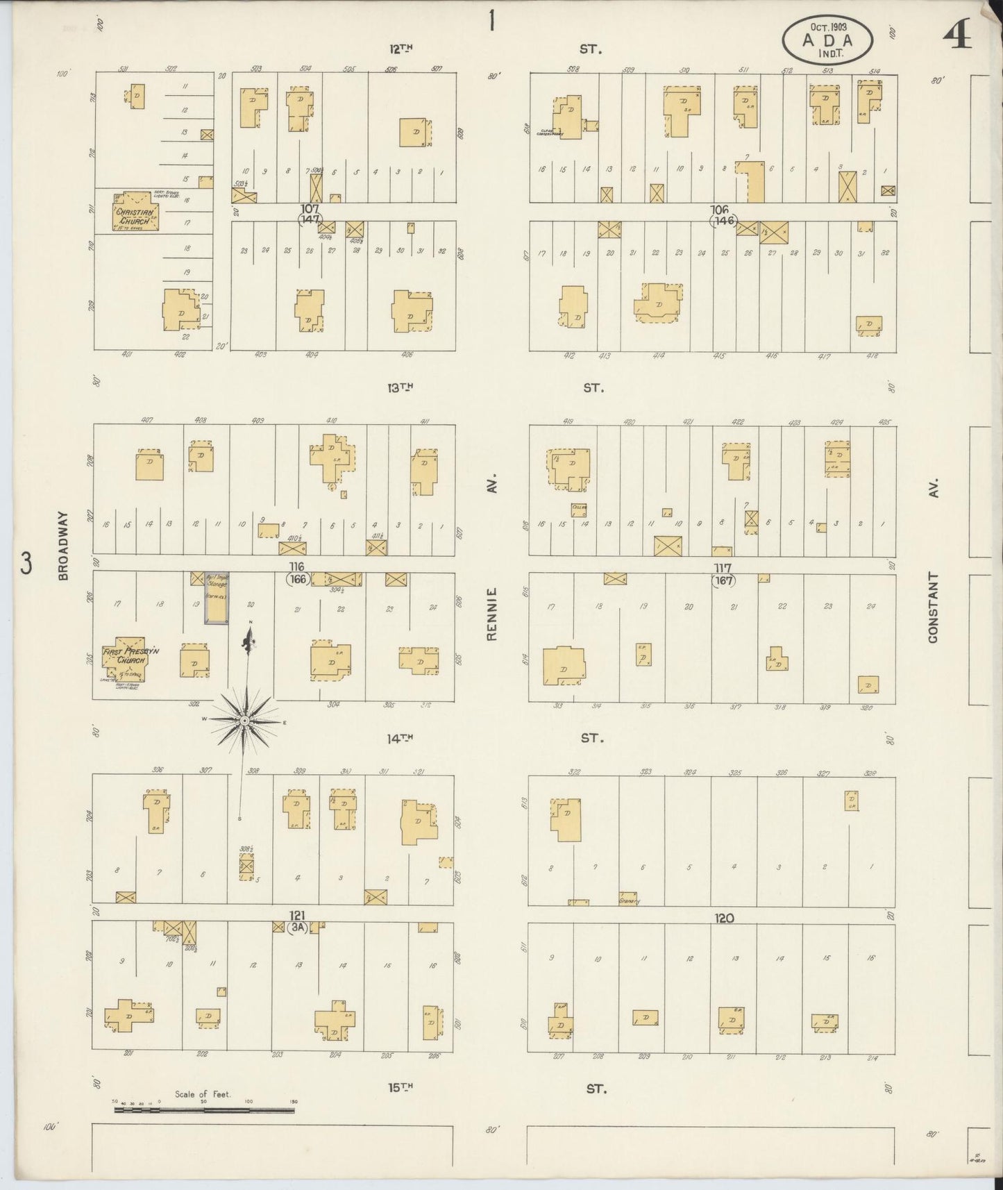 Sanborn Fire Insurance Map from Ada, Pontotoc County, Oklahoma (1903), Sheet #0004 - Complete Map Set gallery image, historic Sanborn map, vintage wall art, Oklahoma Oklahoma