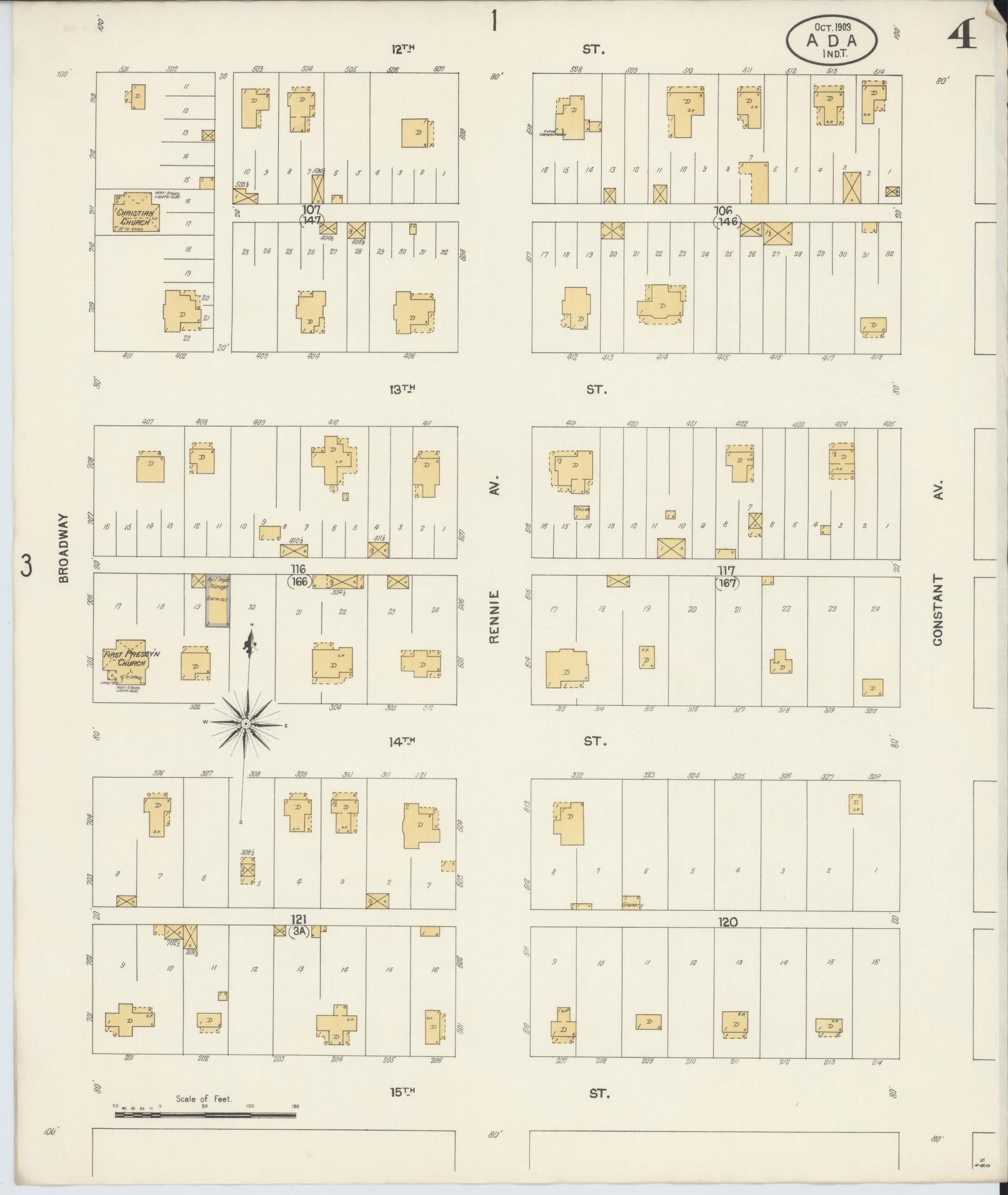 Sanborn Fire Insurance Map from Ada, Pontotoc County, Oklahoma (1903), Sheet #0004 - Complete Map Set gallery image, historic Sanborn map, vintage wall art, Oklahoma Oklahoma