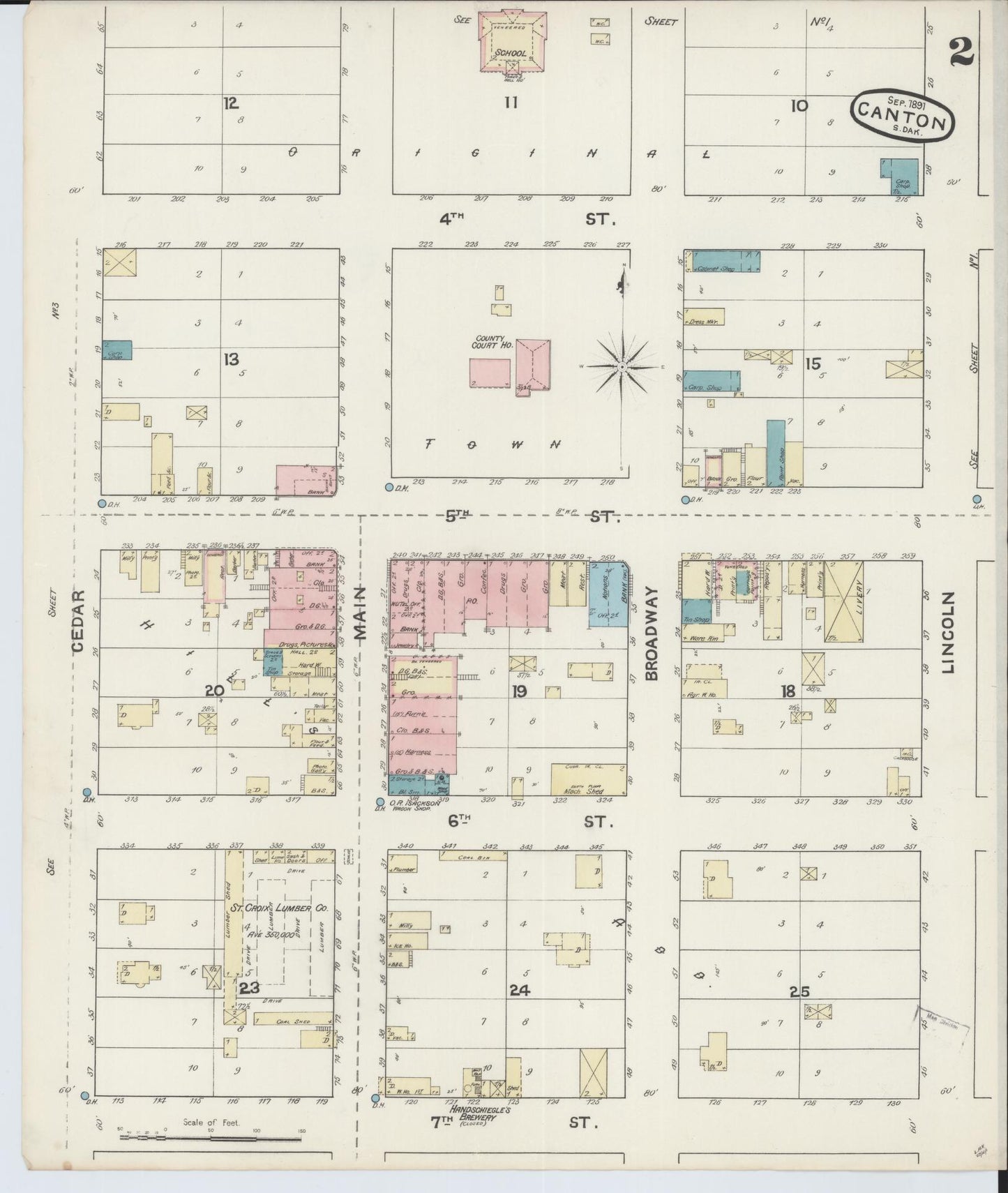 Sanborn Fire Insurance Map from Canton, Lincoln County, South Dakota (1891), Sheet #0002 - Complete Map Set gallery image, historic Sanborn map, vintage wall art, South Dakota South Dakota