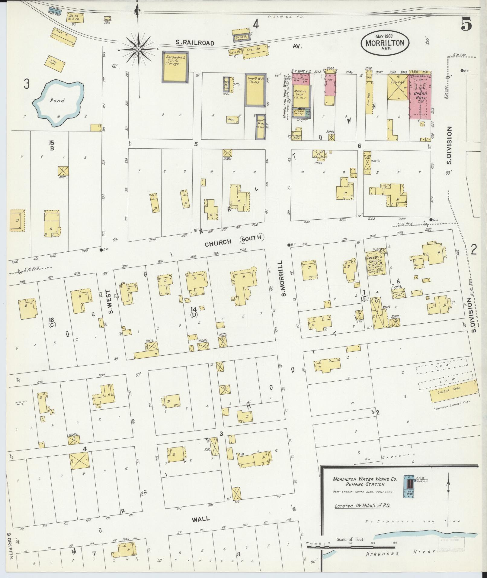 Sanborn Fire Insurance Map from Morrilton, Conway County, Arkansas (1908), Sheet #0005 - Complete Map Set gallery image, historic Sanborn map, vintage wall art, Arkansas Arkansas