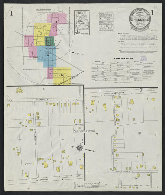 Sanborn Fire Insurance Map from Greensboro, Hale County, Alabama (1925), Sheet #0001 - Historic Sanborn Fire Insurance Map Print, vintage old map wall art, antique decor, genealogy gift, Alabama Alabama map