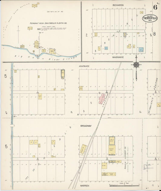 Sanborn Fire Insurance Map from Thermopolis, Hot Springs County, Wyoming (1912), Sheet #0006 - Historic Sanborn Fire Insurance Map Print, vintage old map wall art, antique decor, genealogy gift, Wyoming Wyoming map