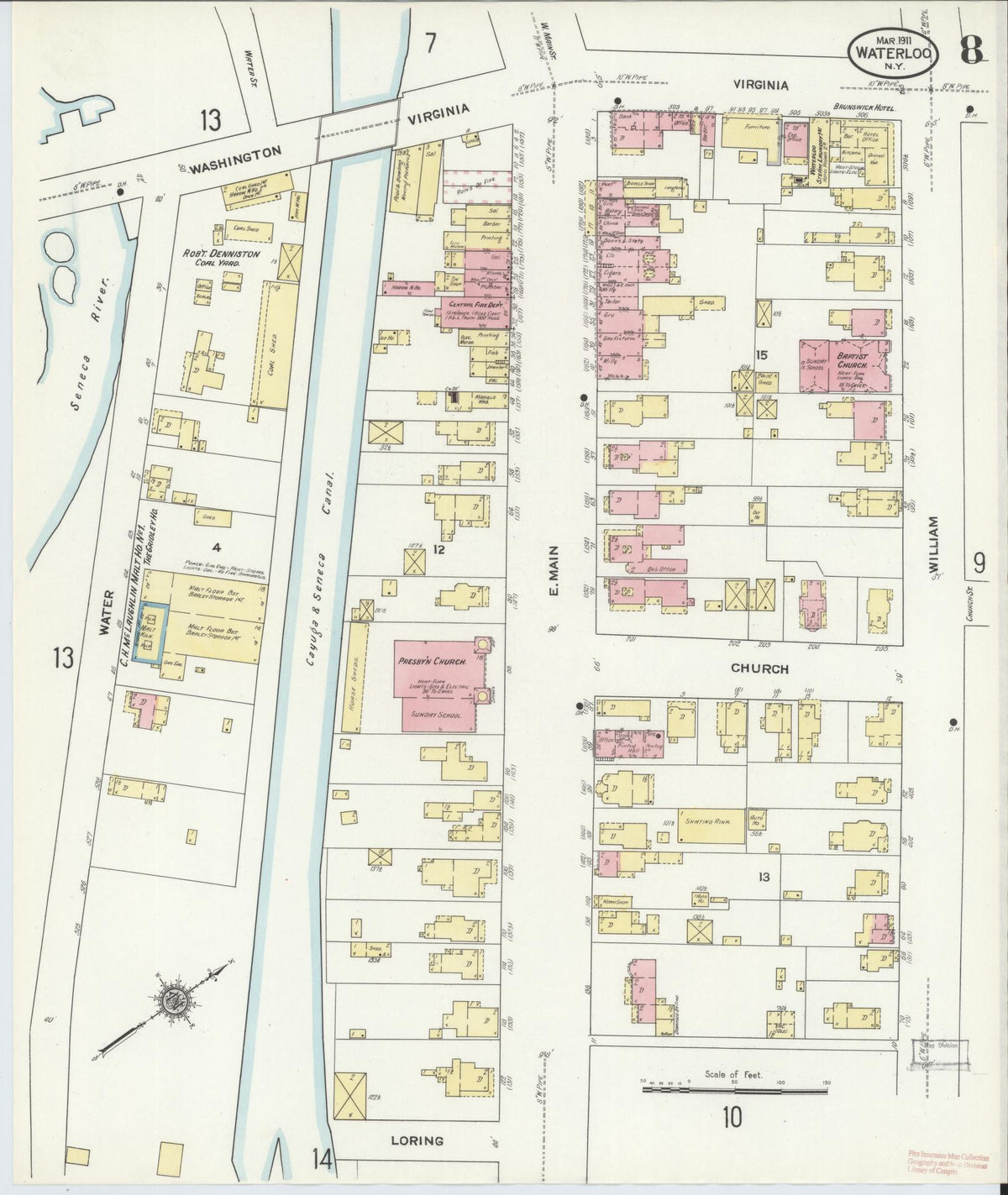 Sanborn Fire Insurance Map from Waterloo, Seneca County, New York (1911), Sheet #0008 - Complete Map Set gallery image, historic Sanborn map, vintage wall art, New York New York