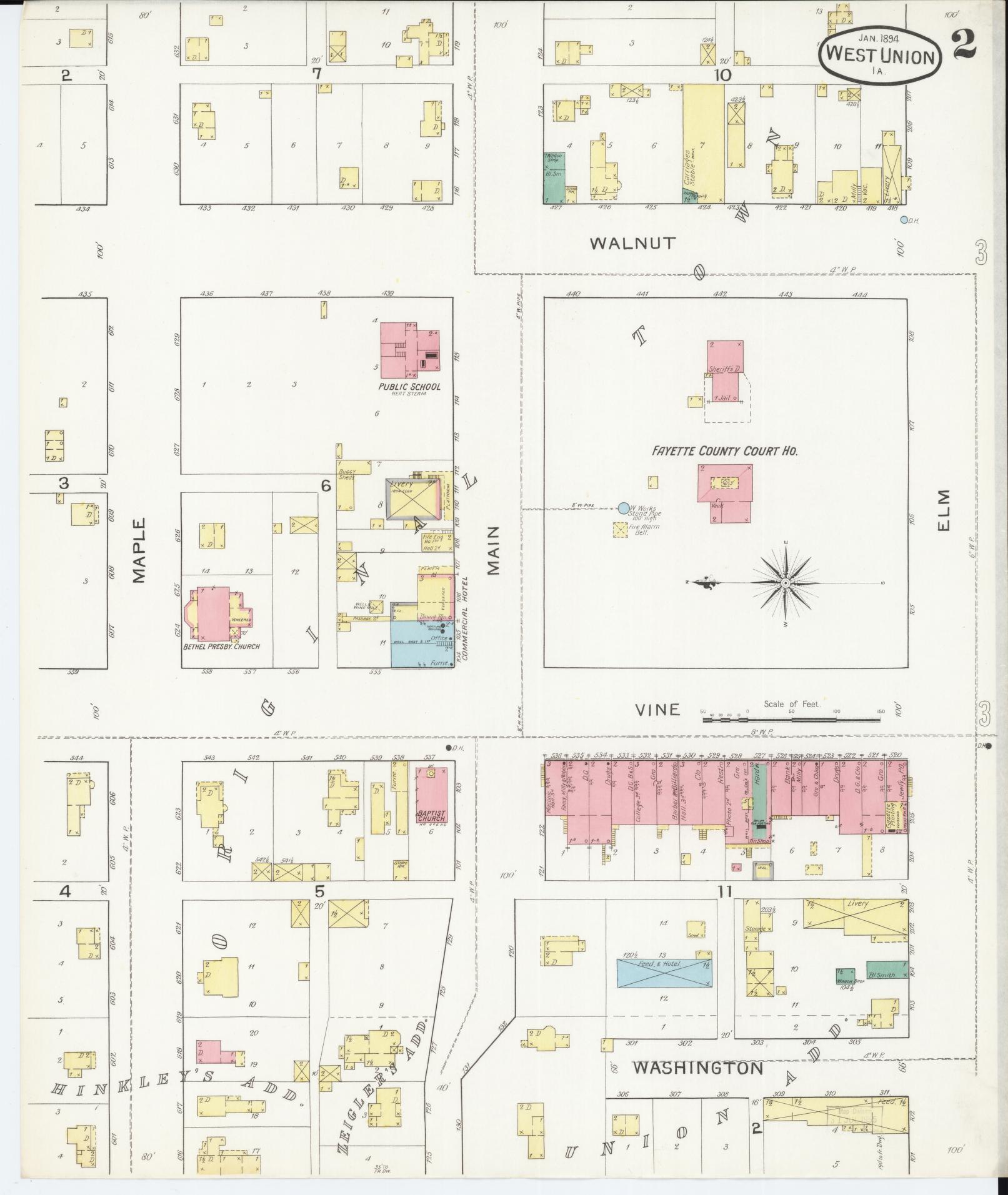 Sanborn Fire Insurance Map from West Union, Fayette County, Iowa (1894), Sheet #0002 - Historic Sanborn Fire Insurance Map Print, vintage old map wall art