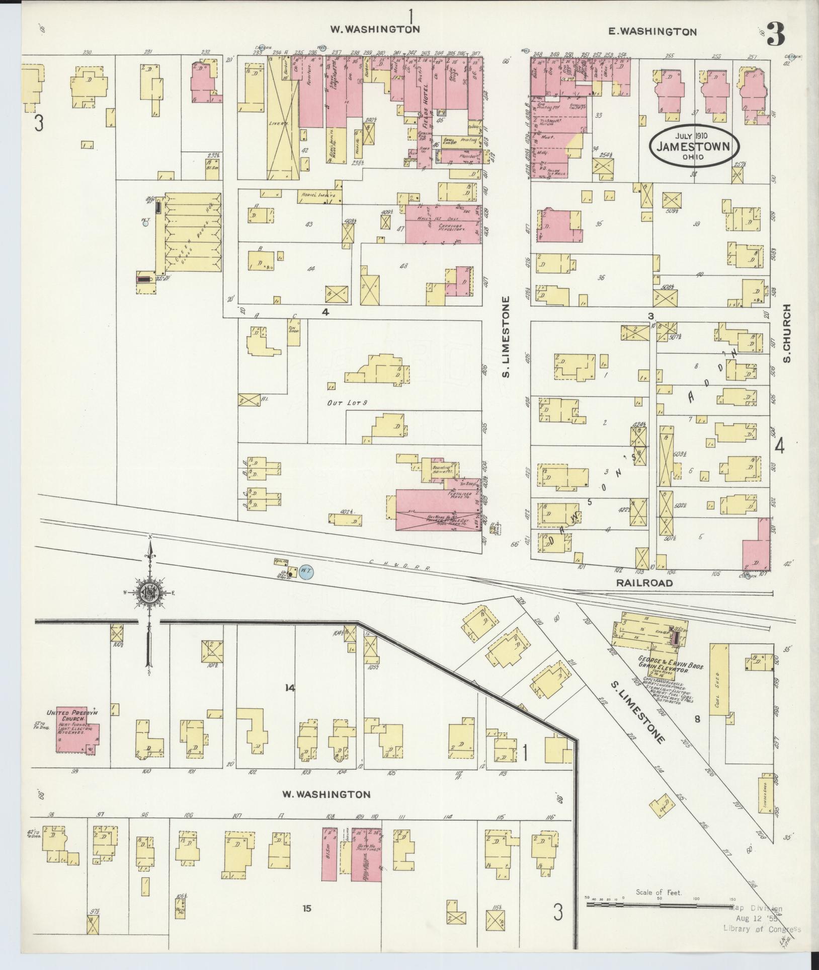 Sanborn Fire Insurance Map from Jamestown, Greene County, Ohio (1910), Sheet #0003 - Complete Map Set gallery image, historic Sanborn map, vintage wall art, Ohio Ohio