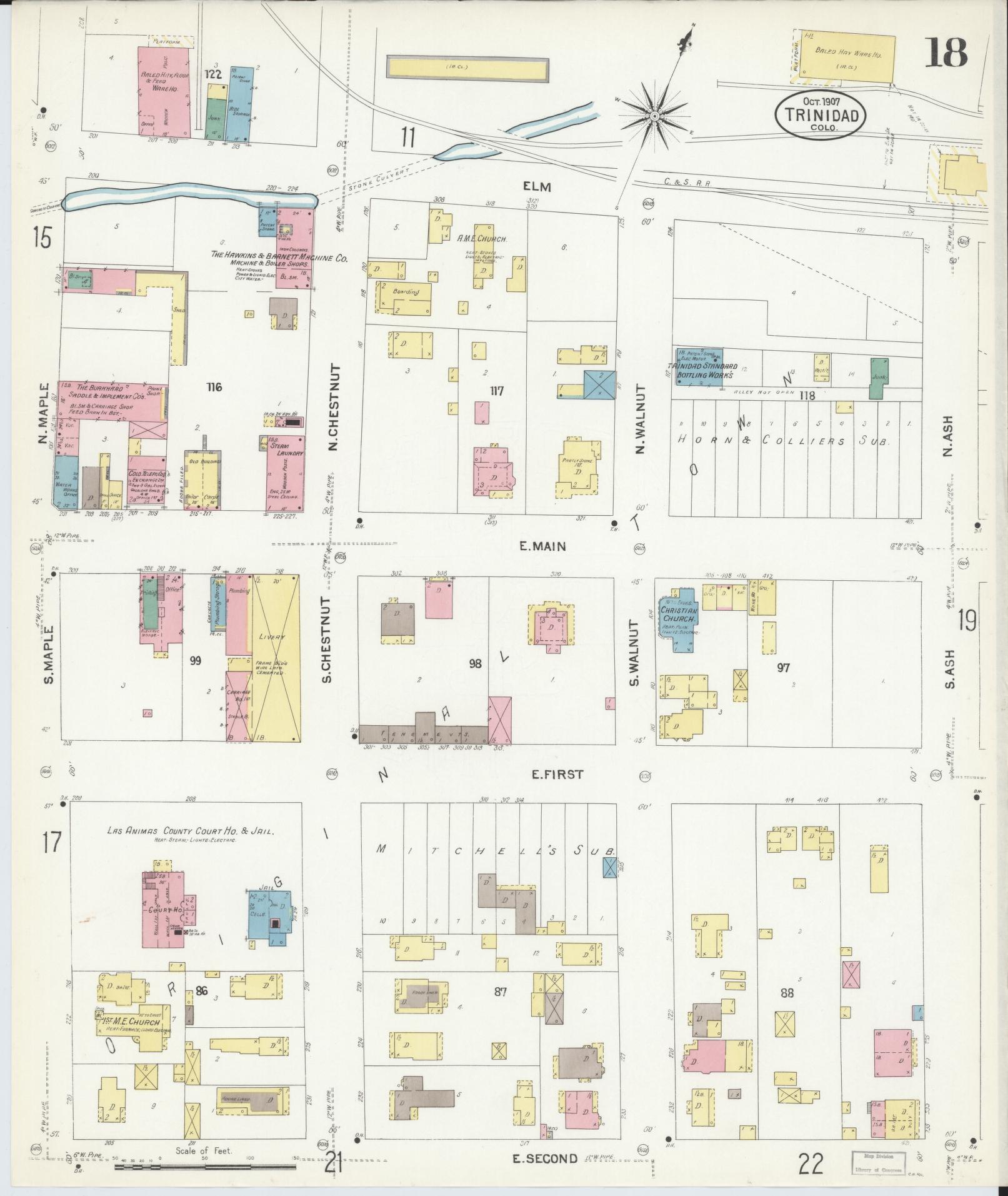 Sanborn Fire Insurance Map from Trinidad, Las Animas County, Colorado (1907), Sheet #0018 - Complete Map Set gallery image, historic Sanborn map, vintage wall art, Colorado Colorado