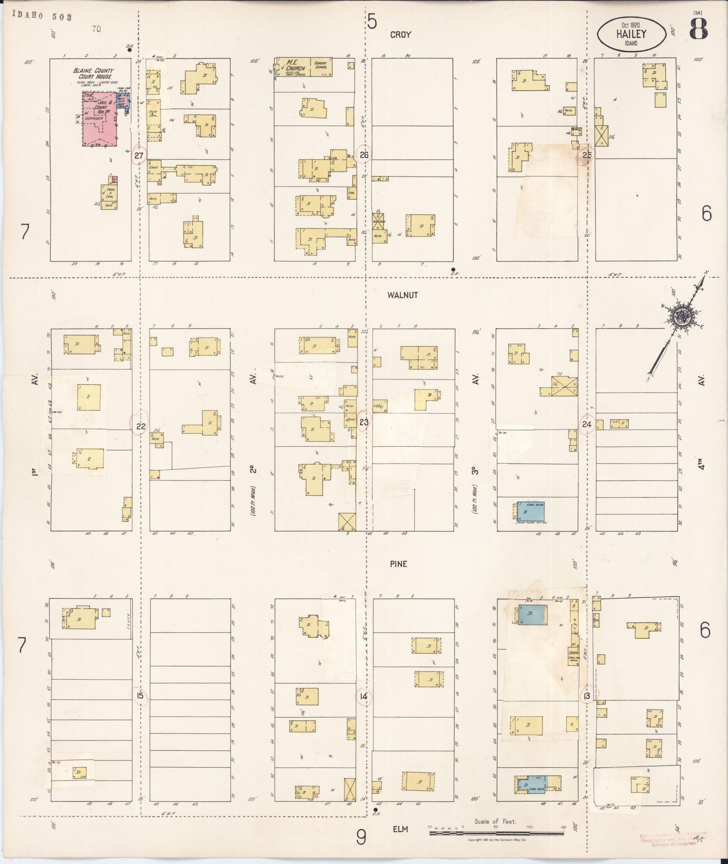 Sanborn Fire Insurance Map from Hailey, Blaine County, Idaho (1931), Sheet #0008 - Historic Sanborn Fire Insurance Map Print, vintage old map wall art, antique decor, genealogy gift, Idaho Idaho map