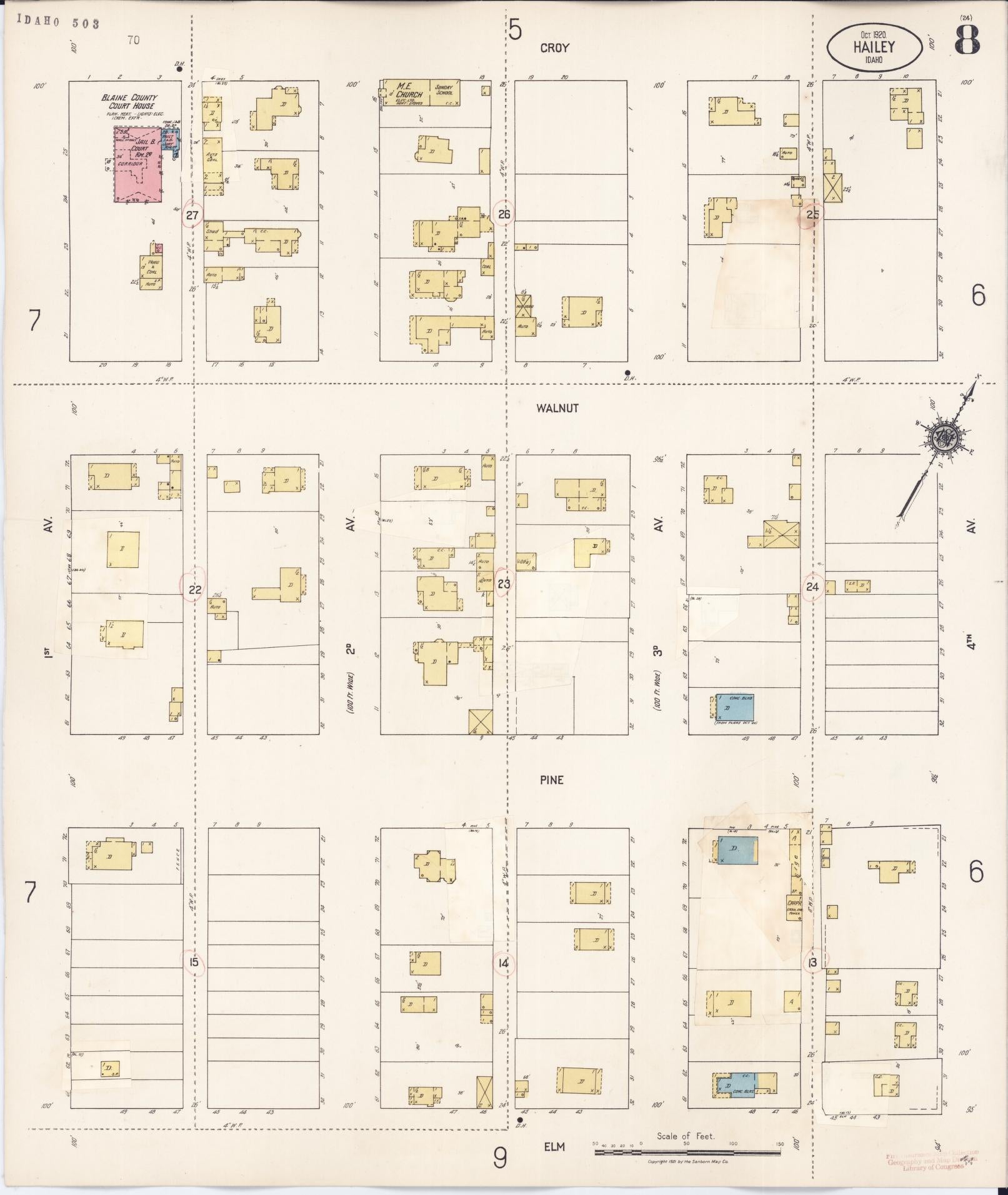 Sanborn Fire Insurance Map from Hailey, Blaine County, Idaho (1931), Sheet #0008 - Historic Sanborn Fire Insurance Map Print, vintage old map wall art, antique decor, genealogy gift, Idaho Idaho map