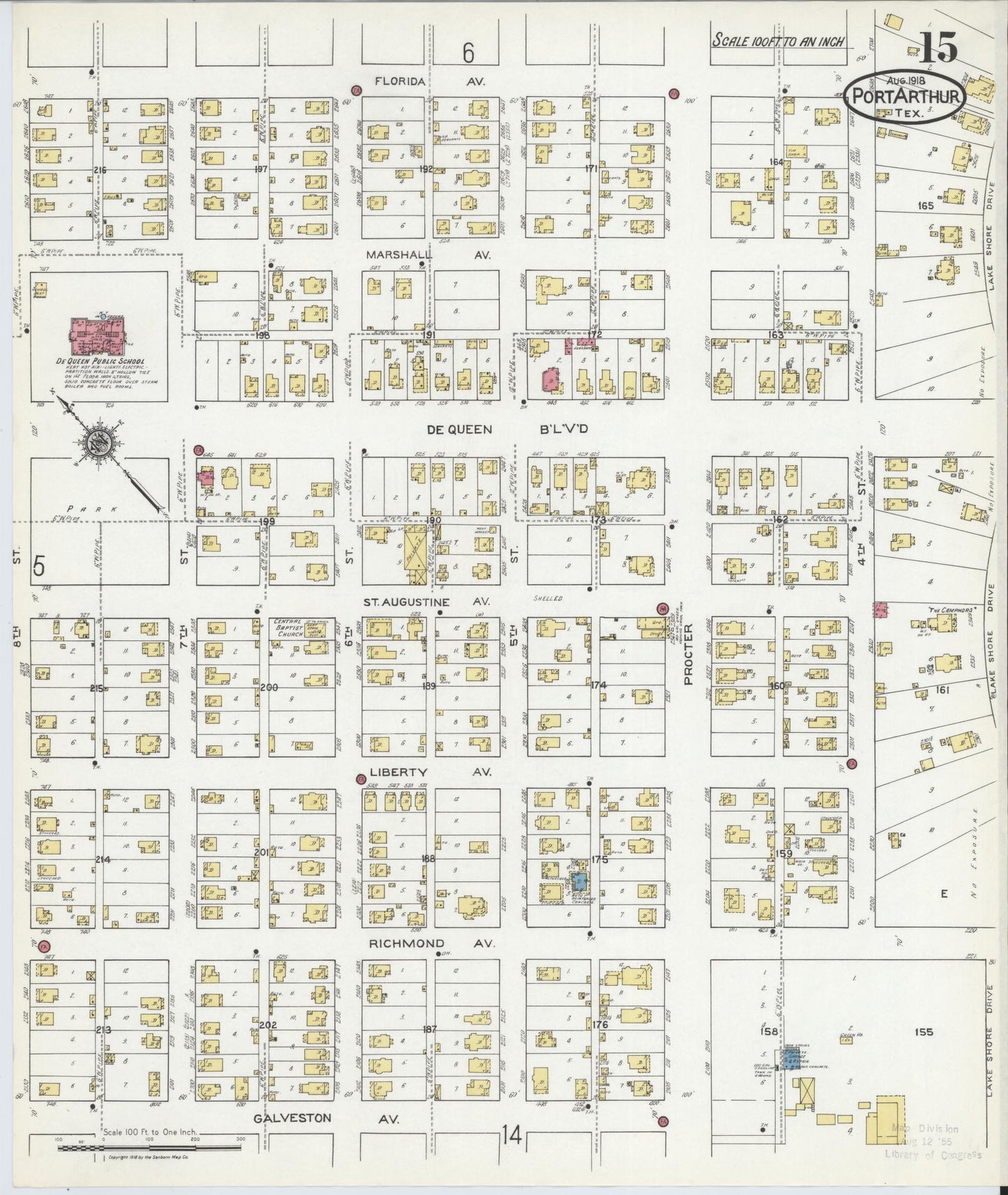 Sanborn Fire Insurance Map from Port Arthur, Jefferson County, Texas (1918), Sheet #0015 - Complete Map Set gallery image, historic Sanborn map, vintage wall art, Texas Texas
