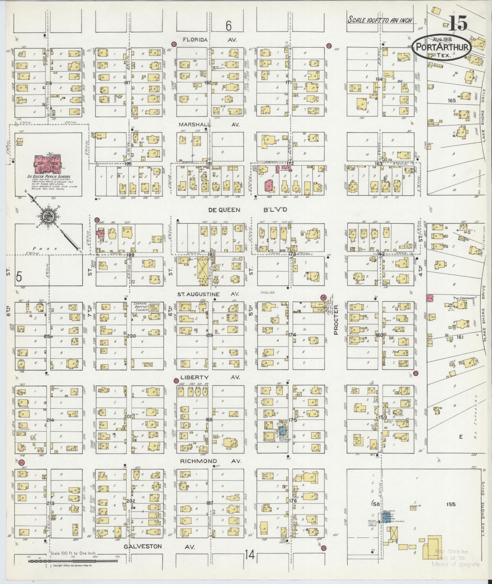 Sanborn Fire Insurance Map from Port Arthur, Jefferson County, Texas (1918), Sheet #0015 - Complete Map Set gallery image, historic Sanborn map, vintage wall art, Texas Texas