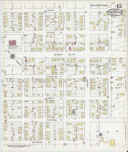Sanborn Fire Insurance Map from Port Arthur, Jefferson County, Texas (1918), Sheet #0015 - Complete Map Set gallery image, historic Sanborn map, vintage wall art, Texas Texas