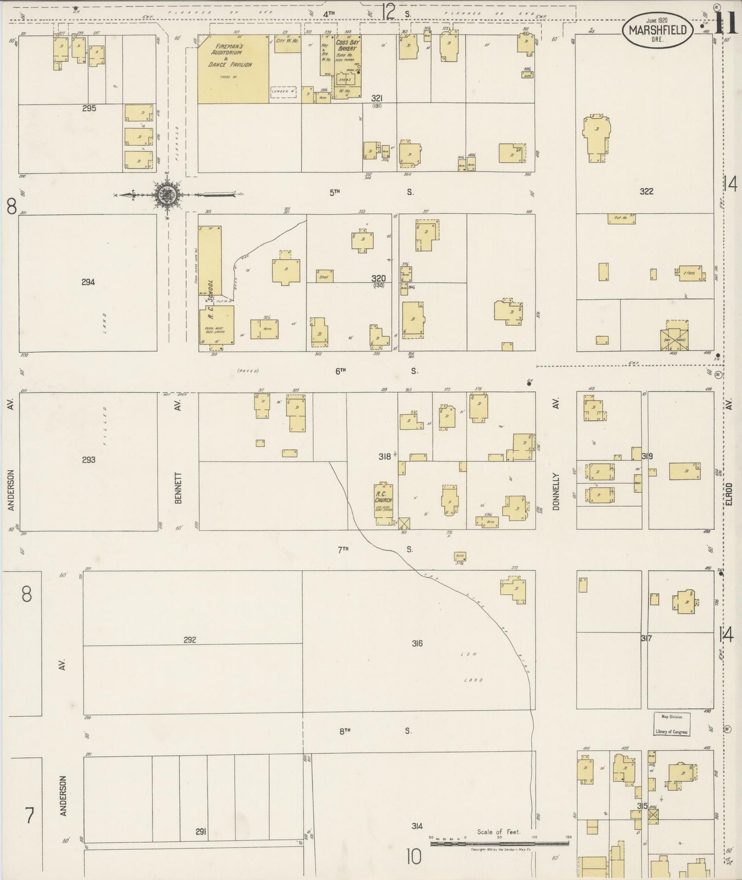 Sanborn Fire Insurance Map from Marshfield, Coos County, Oregon (1920), Sheet #0011 - Complete Map Set gallery image, historic Sanborn map, vintage wall art, Oregon Oregon