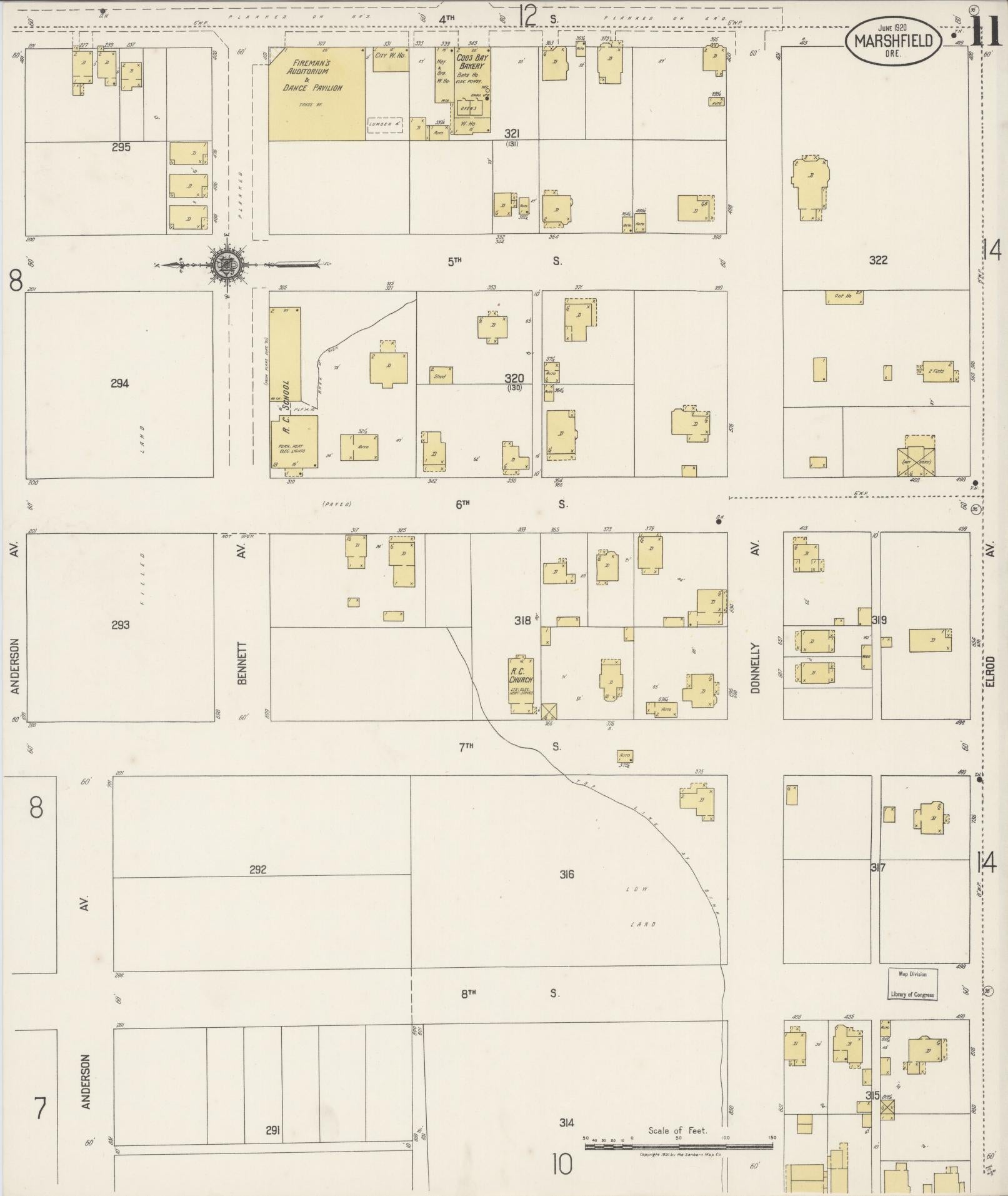 Sanborn Fire Insurance Map from Marshfield, Coos County, Oregon (1920), Sheet #0011 - Complete Map Set gallery image, historic Sanborn map, vintage wall art, Oregon Oregon