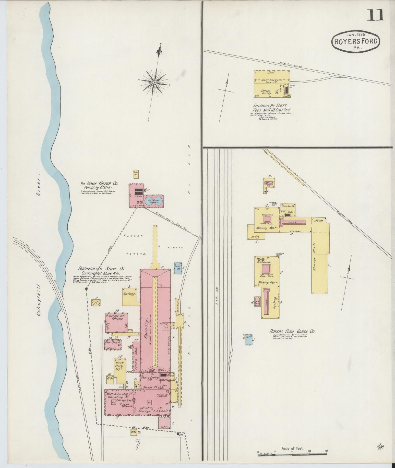 Sanborn Fire Insurance Map from Royersford, Montgomery County, Pennsylvania (1895), Sheet #0011 - Complete Map Set gallery image, historic Sanborn map, vintage wall art, Pennsylvania Pennsylvania