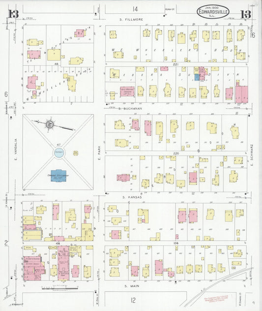 Sanborn Fire Insurance Map from Edwardsville, Madison County, Illinois (1930), Sheet #0013 - Historic Sanborn Fire Insurance Map Print, vintage old map wall art, antique decor, genealogy gift, Illinois Illinois map