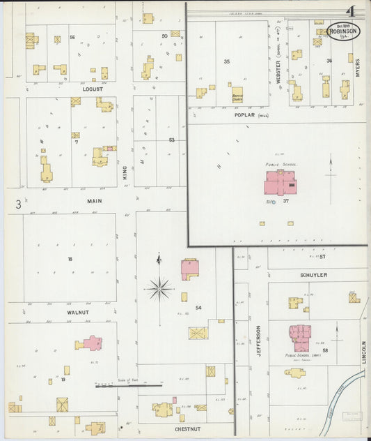 Sanborn Fire Insurance Map from Robinson, Crawford County, Illinois (1899), Sheet #0004 - Historic Sanborn Fire Insurance Map Print, vintage old map wall art, antique decor, genealogy gift, Illinois Illinois map