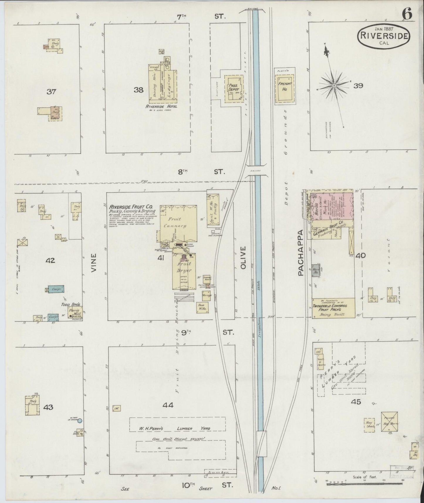 Sanborn Fire Insurance Map from Riverside, Riverside County, California (1887), Sheet #0006 - Complete Map Set gallery image, historic Sanborn map, vintage wall art, California California