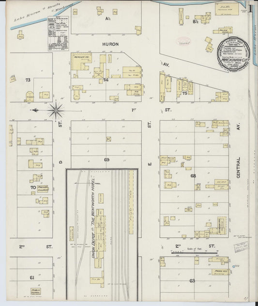 Sanborn Fire Insurance Map from Mackinaw City, Cheboygan County, Michigan (1890), Sheet #0001 - Historic Sanborn Fire Insurance Map Print, vintage old map wall art, antique decor, genealogy gift, Michigan Michigan map