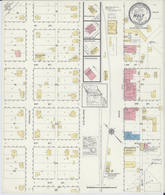 Sanborn Fire Insurance Map from Holt, Clay County, Missouri (1917), Sheet #0001 - Historic Sanborn Fire Insurance Map Print, vintage old map wall art, antique decor, genealogy gift, Missouri Missouri map