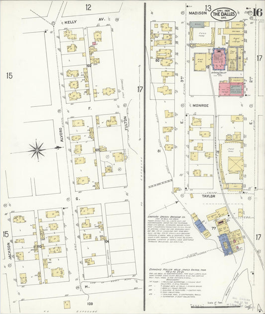 Sanborn Fire Insurance Map from The Dalles, Wasco County, Oregon (1909), Sheet #0016 - Historic Sanborn Fire Insurance Map Print, vintage old map wall art, antique decor, genealogy gift, Oregon Oregon map