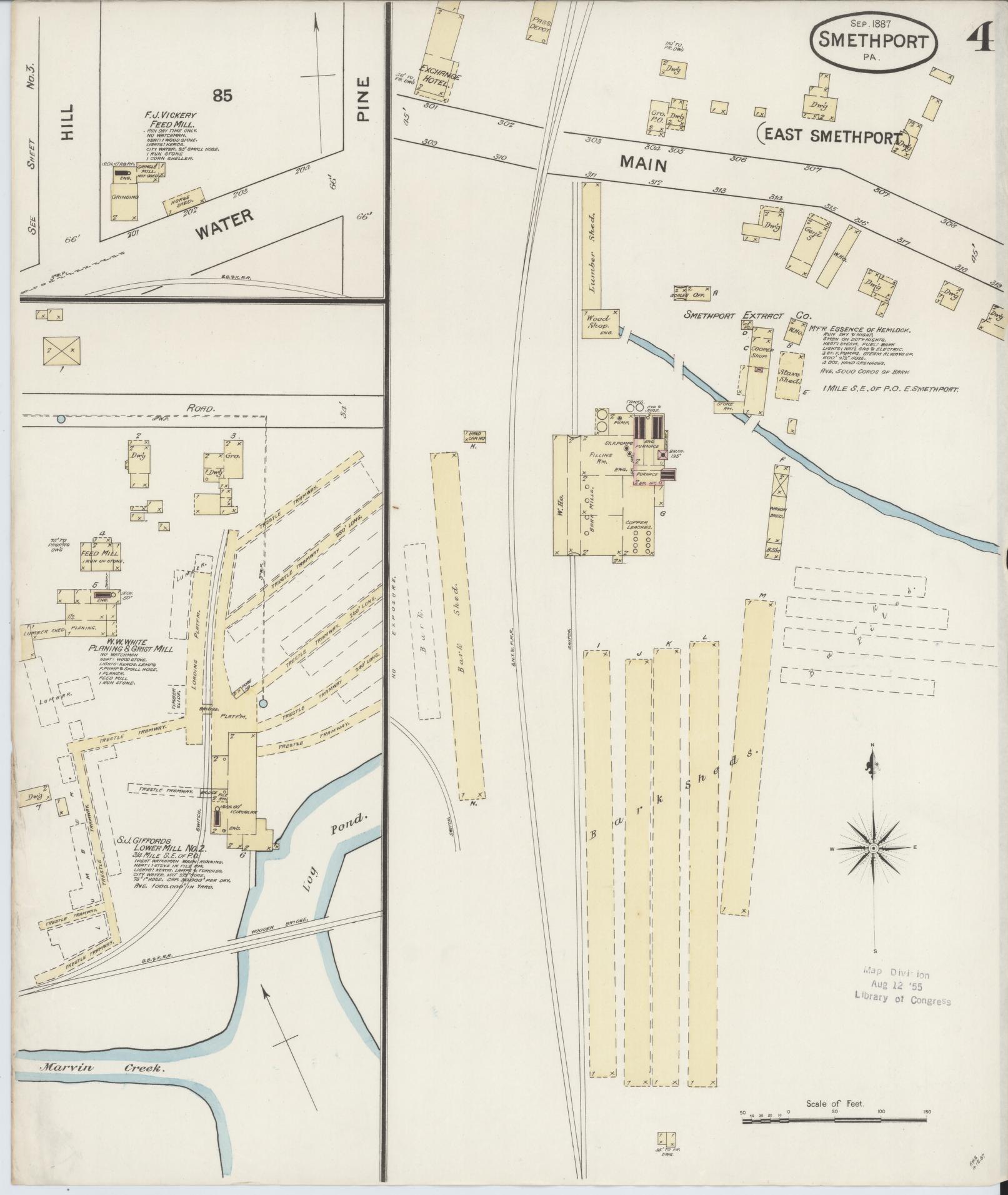 Sanborn Fire Insurance Map from Smethport, McKean County, Pennsylvania (1887), Sheet #0004 - Historic Sanborn Fire Insurance Map Print, vintage old map wall art, antique decor, genealogy gift, Pennsylvania Pennsylvania map