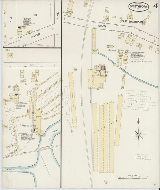 Sanborn Fire Insurance Map from Smethport, McKean County, Pennsylvania (1887), Sheet #0004 - Historic Sanborn Fire Insurance Map Print, vintage old map wall art, antique decor, genealogy gift, Pennsylvania Pennsylvania map