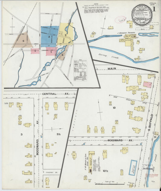 Sanborn Fire Insurance Map from Springville, Erie County, New York (1892), Sheet #0001 - Historic Sanborn Fire Insurance Map Print, vintage old map wall art, antique decor, genealogy gift, New York New York map