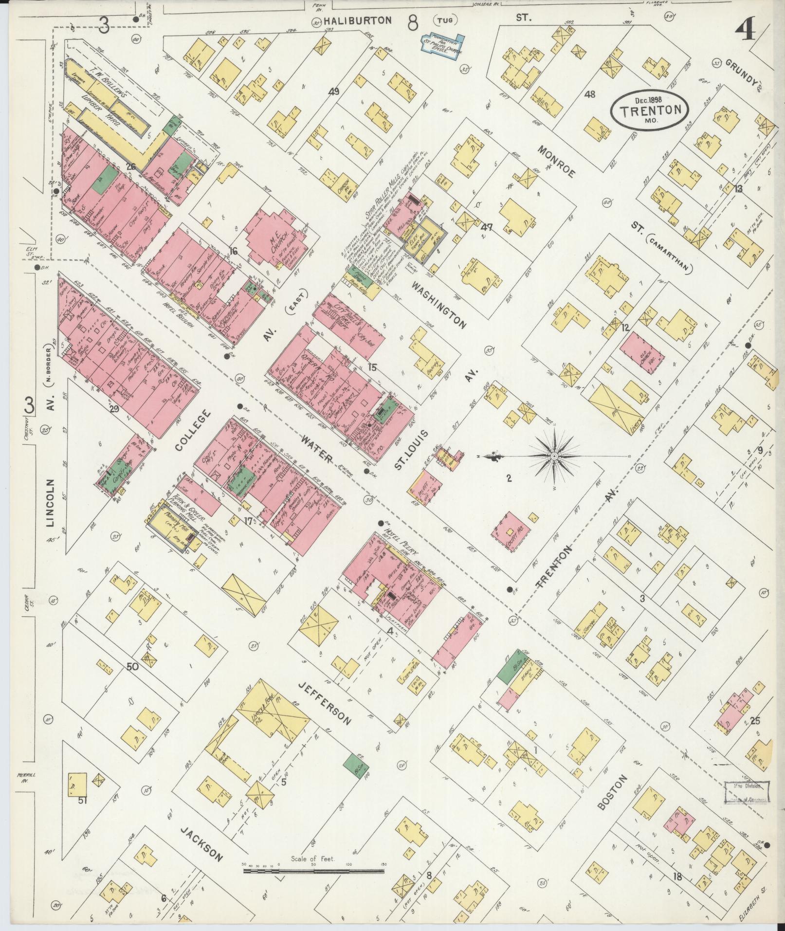 Sanborn Fire Insurance Map from Trenton, Grundy County, Missouri (1898), Sheet #0004 - Complete Map Set gallery image, historic Sanborn map, vintage wall art, Missouri Missouri