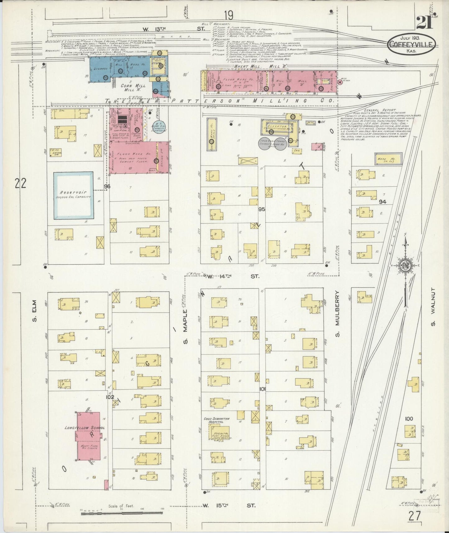 Sanborn Fire Insurance Map from Coffeyville, Montgomery County, Kansas (1913), Sheet #0021 - Historic Sanborn Fire Insurance Map Print, vintage old map wall art, antique decor, genealogy gift, Kansas Kansas map